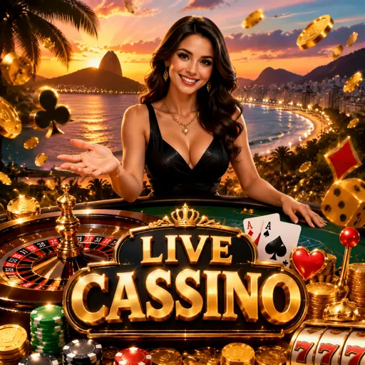 Crupiê brasileiro comandando mesa de cassino ao vivo em estúdio com iluminação quente